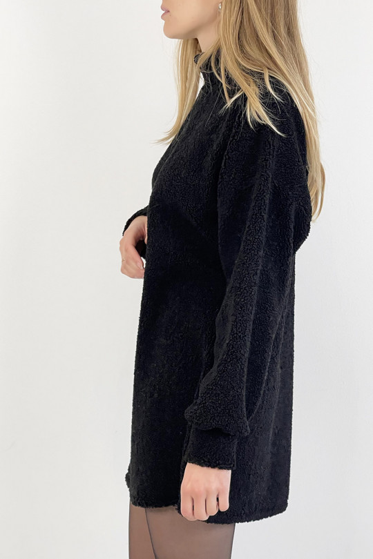 ShSKt black sweater dress with moumoute effect with high neck, soft warm and comfortable to wear - 5