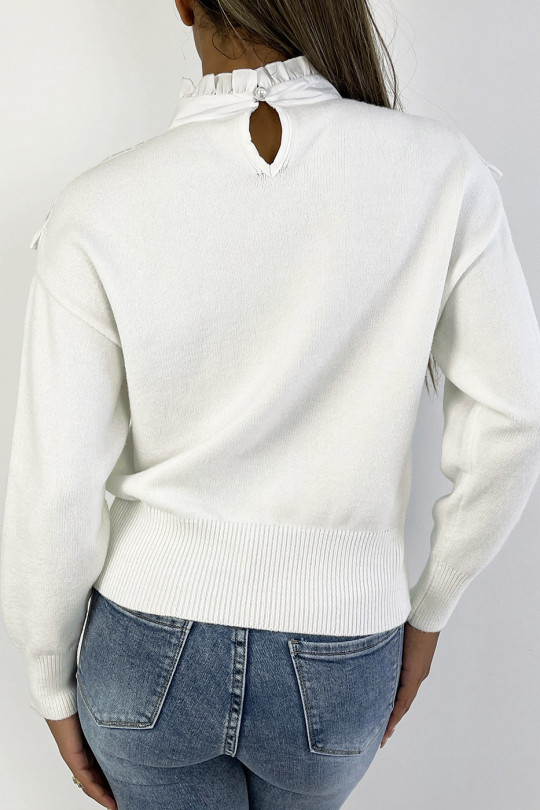 Zeer dikke en warme witte trui met kant aan de voorkant - 5