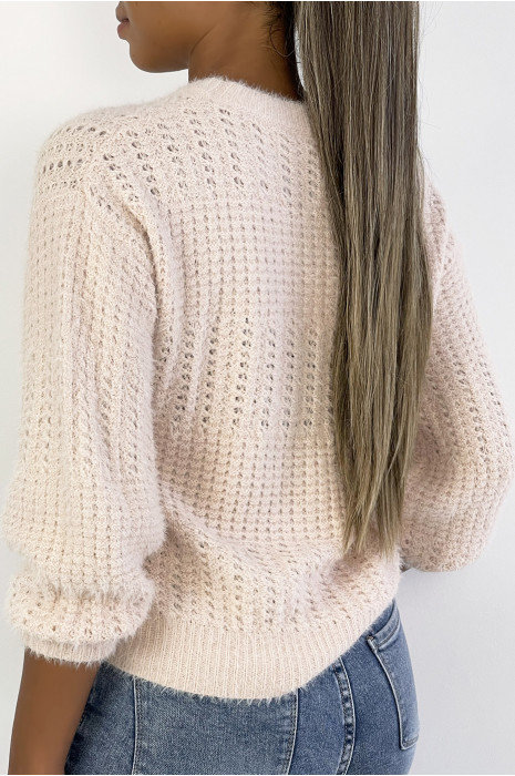 Pull rose tombant et duveteux dans une belle matière chaude - 3