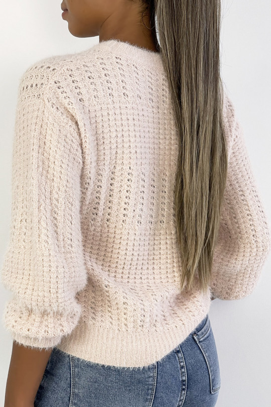 Pull rose tombant et duveteux dans une belle matière chaude - 3