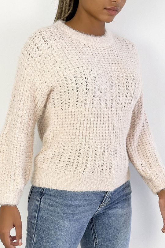 Pull rose tombant et duveteux dans une belle matière chaude - 5