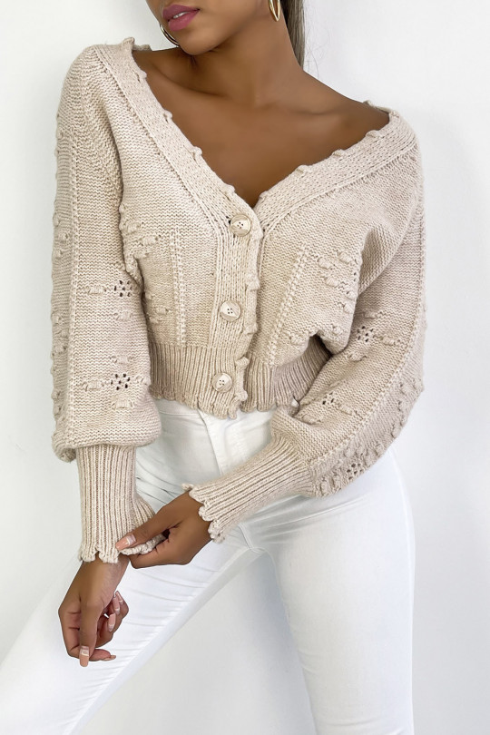 Gilet rose très tendance et bien épais avec de joli motif tressé - 4 Gilet rose très tendance et bien épais avec de joli motif tressé - 4