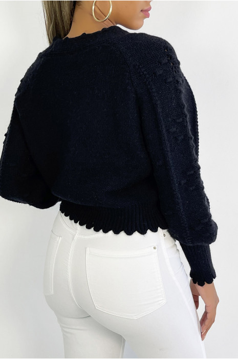 Very trendy and thick black cardigan with pretty braided pattern - 2