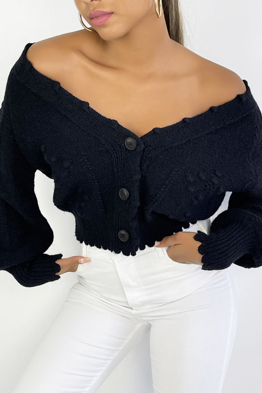 Very trendy and thick black cardigan with pretty braided pattern - 3