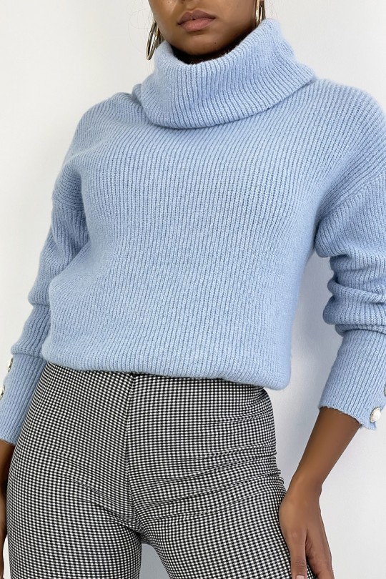 blue turtleneck sweater