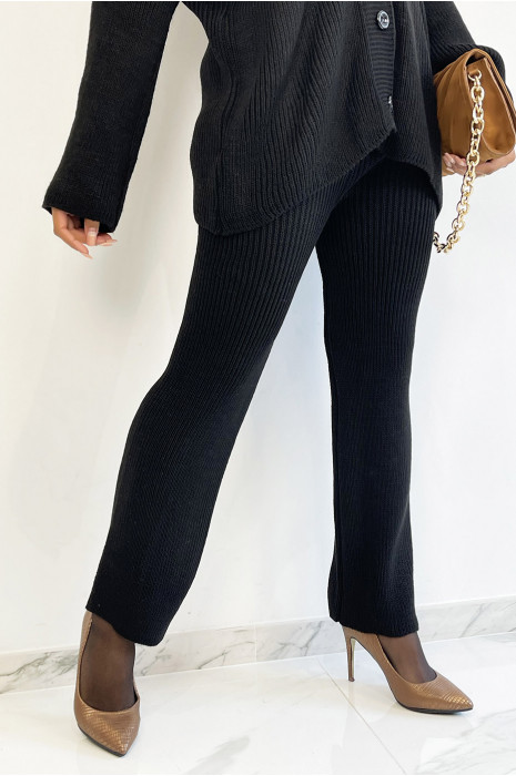 Oversized vest and flared pants set in black cocooning-style knit - 2