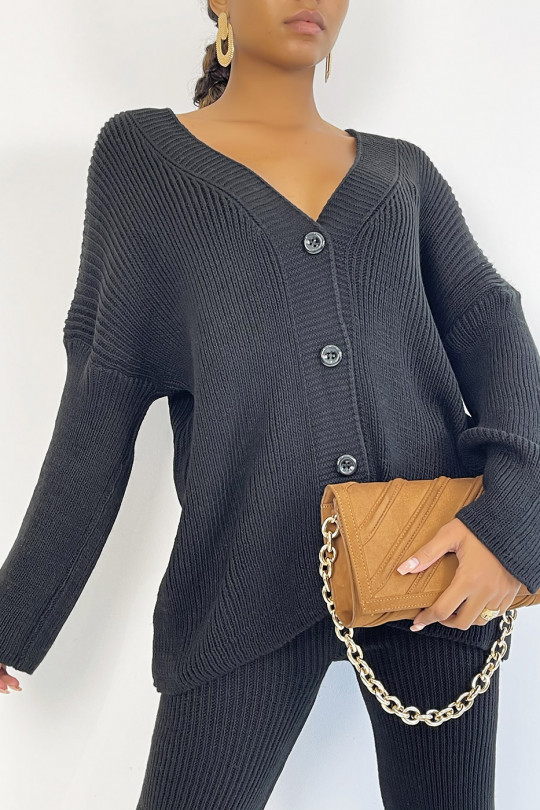 Oversized vest and flared pants set in black cocooning-style knit - 3
