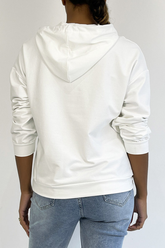 White hoodie with pocket and SQUID GAMER writing - 1