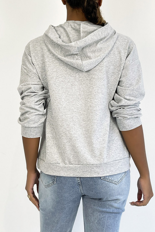 Gray hoodie with pocket and SQUID GAMER writing - 1