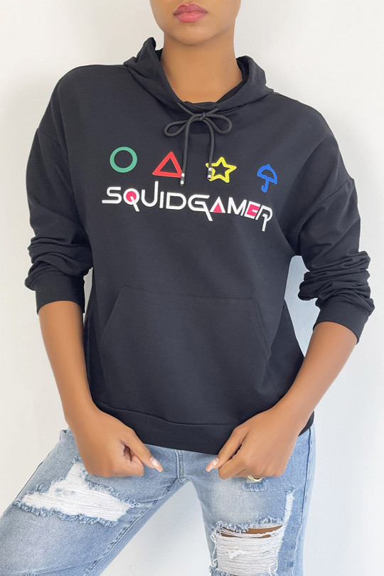 Black hoodie with pocket and SQUID GAMER writing - 3