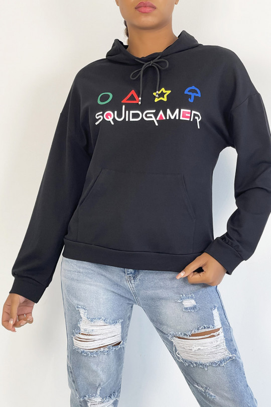 Black hoodie with pocket and SQUID GAMER writing - 4