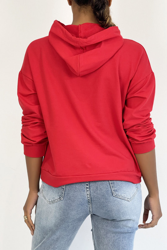 Red hoodie with pocket and SQUID GAMER writing - 1