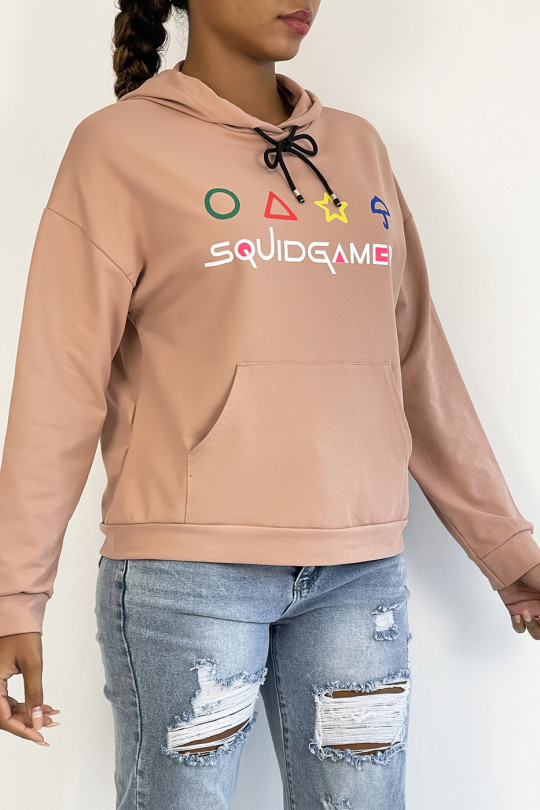 Pink hoodie with pocket and SQUID GAMER writing - 4