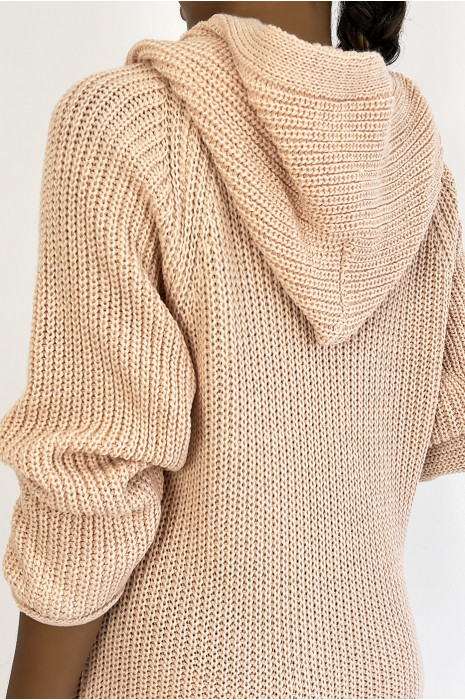 Pink oversized chunky knit hooded sweater dress - 5