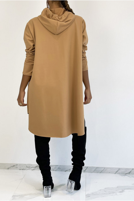 very oversized camel sweatshirt with shiny VOGUE lettering - 1