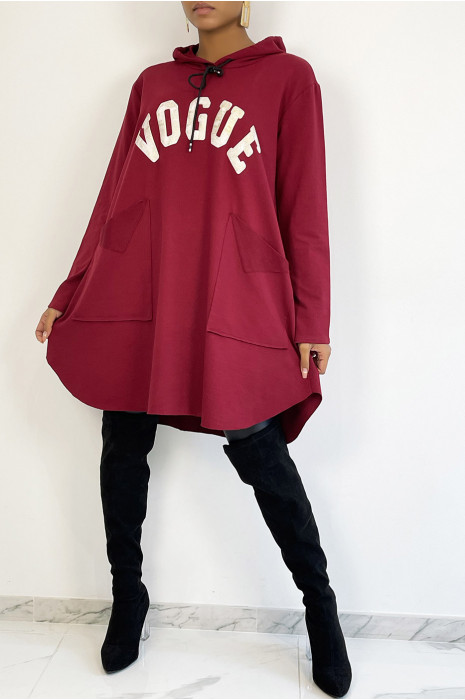 zeer oversized bordeauxrood sweatshirt met glanzende VOGUE-letters - 4