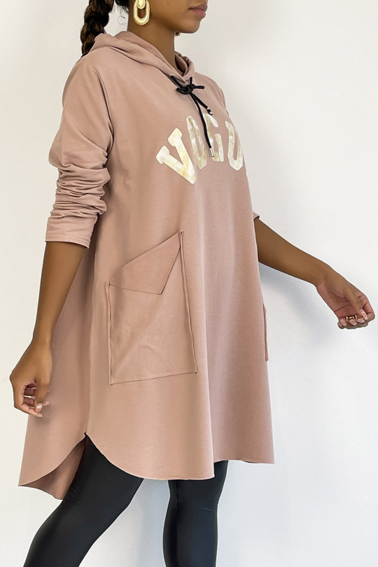 very oversized pink sweatshirt with shiny VOGUE lettering - 2