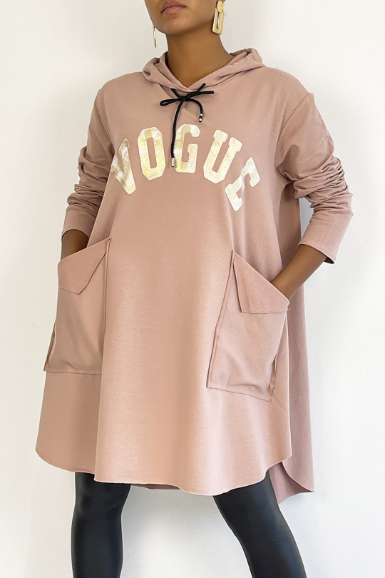 very oversized pink sweatshirt with shiny VOGUE lettering - 3