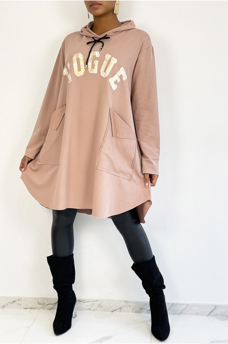 very oversized pink sweatshirt with shiny VOGUE lettering - 4