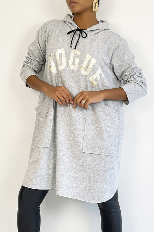 very oversized gray sweatshirt with shiny VOGUE lettering - 3
