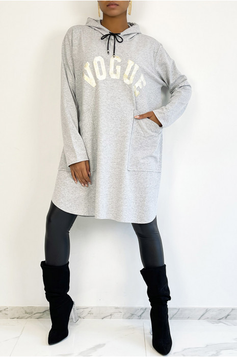 very oversized gray sweatshirt with shiny VOGUE lettering - 4