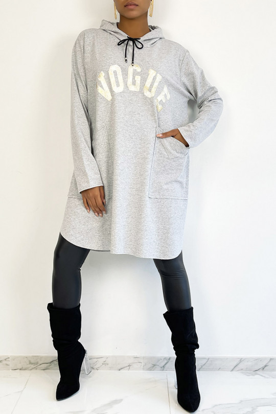very oversized gray sweatshirt with shiny VOGUE lettering - 4