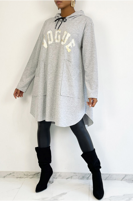 sweat très oversize gris à inscription VOGUE brillante - 5