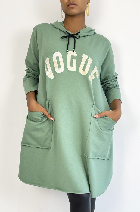 sweat très oversize verte à inscription VOGUE brillante - 2