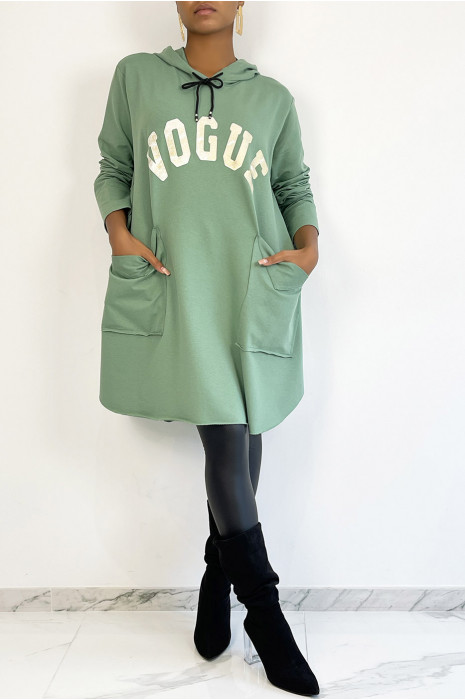 sweat très oversize verte à inscription VOGUE brillante - 3