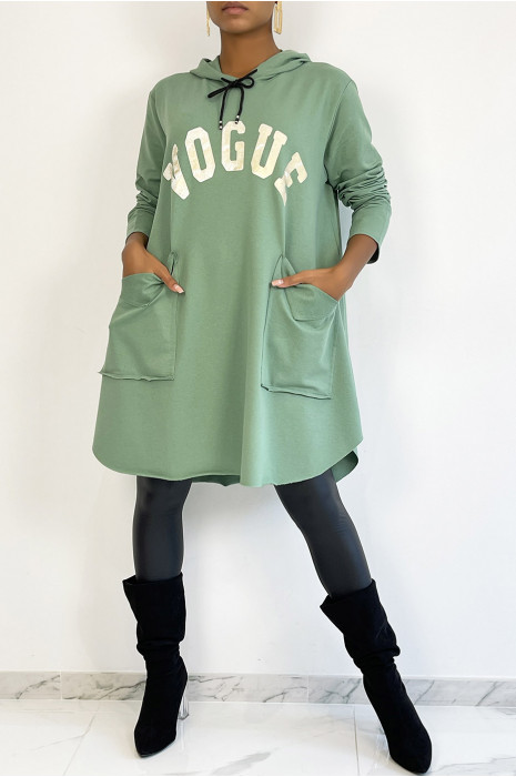 sweat très oversize verte à inscription VOGUE brillante - 4