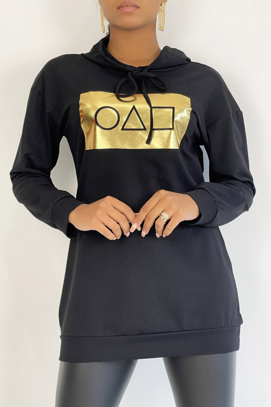 Zwarte hoodie met spelpatroon van gouden inktvis - 4