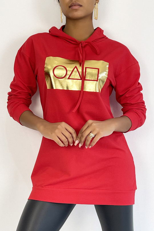 Red hoodie with golden squid game pattern - 4