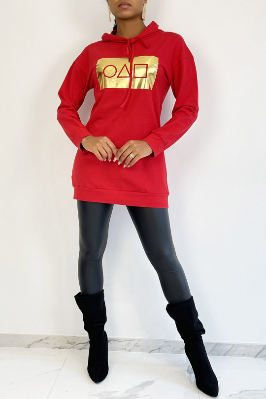 Red hoodie with golden squid game pattern - 6