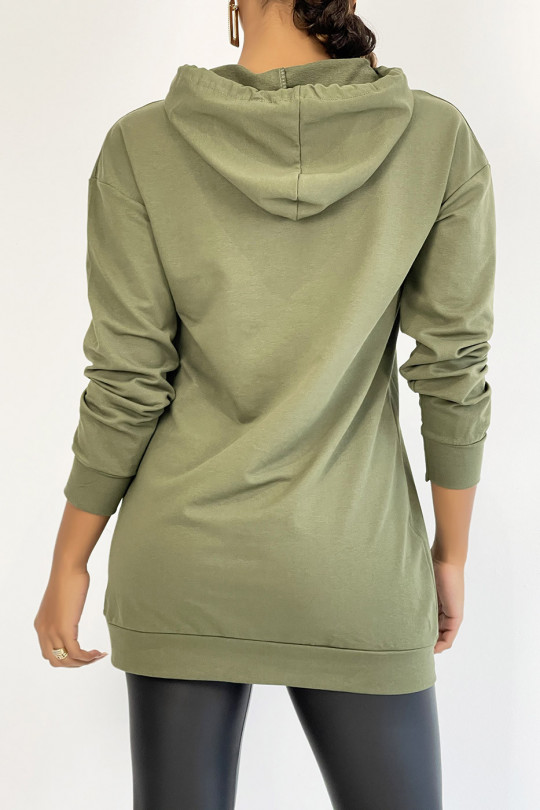 Long khaki hoodie with golden squid game pattern - 1