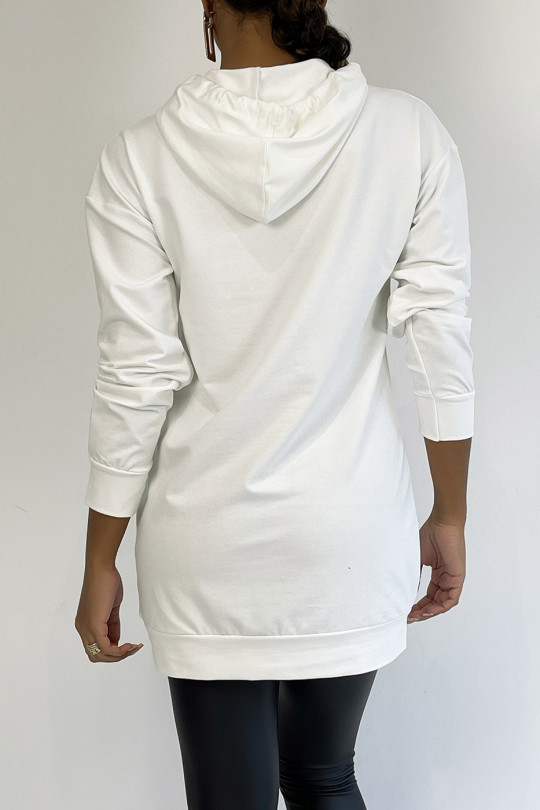 Lange witte hoodie met spelpatroon van gouden inktvis - 1