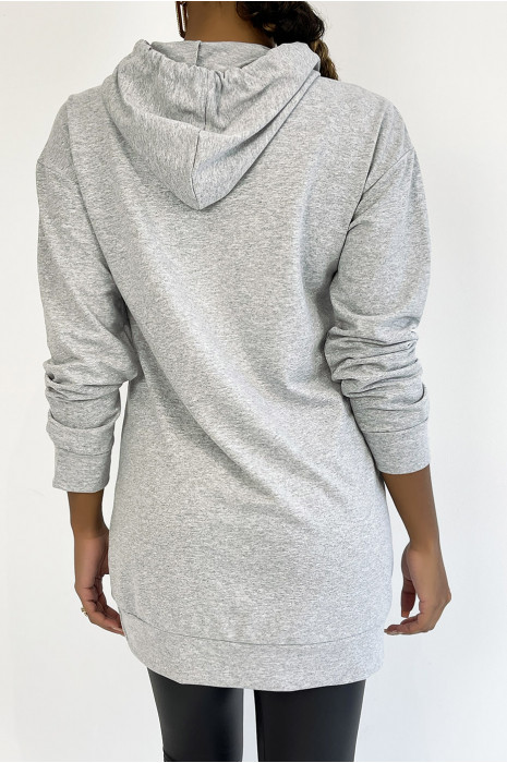 Long gray hoodie with golden squid game pattern - 1
