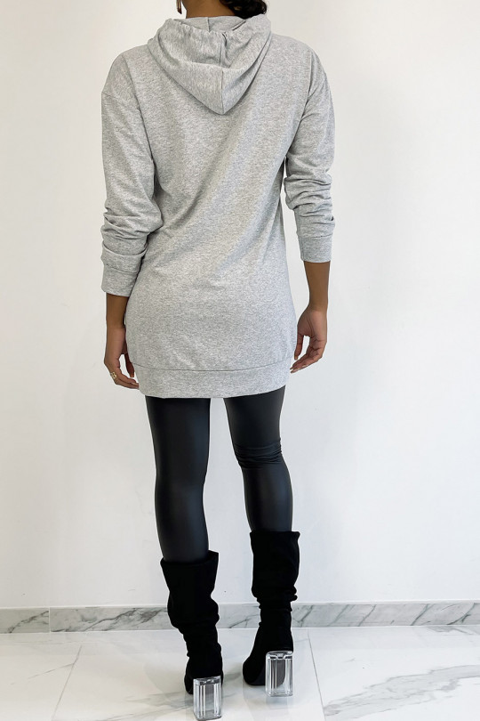 Long gray hoodie with golden squid game pattern - 2