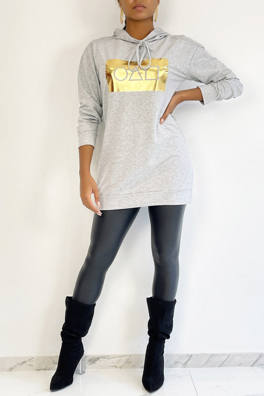 Long gray hoodie with golden squid game pattern - 4