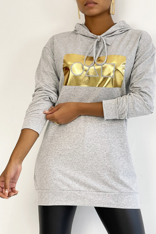 Long gray hoodie with golden squid game pattern - 6