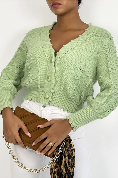 Gilet vert très tendance et bien épais avec de joli motif tressé - 1