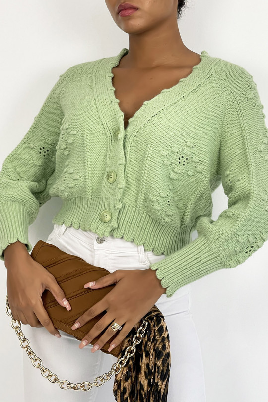 Gilet vert très tendance et bien épais avec de joli motif tressé - 1