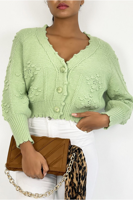 Gilet vert très tendance et bien épais avec de joli motif tressé - 2