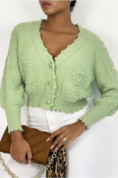 Gilet vert très tendance et bien épais avec de joli motif tressé - 3