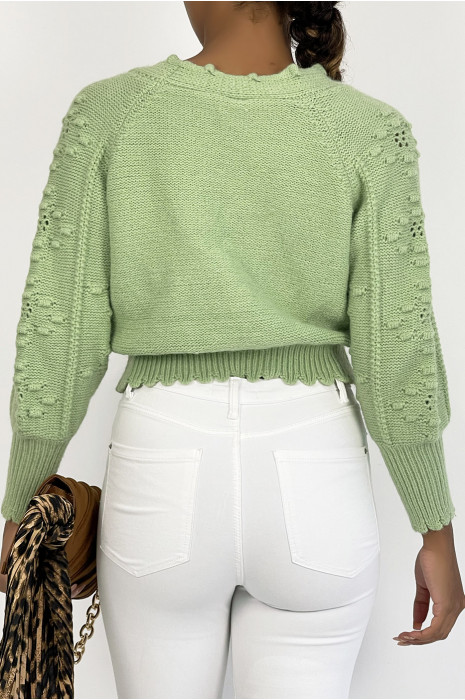 Gilet vert très tendance et bien épais avec de joli motif tressé - 4