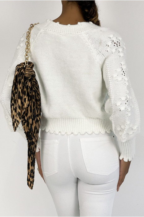 Gilet blanc très tendance et bien épais avec de joli motif tressé - 5