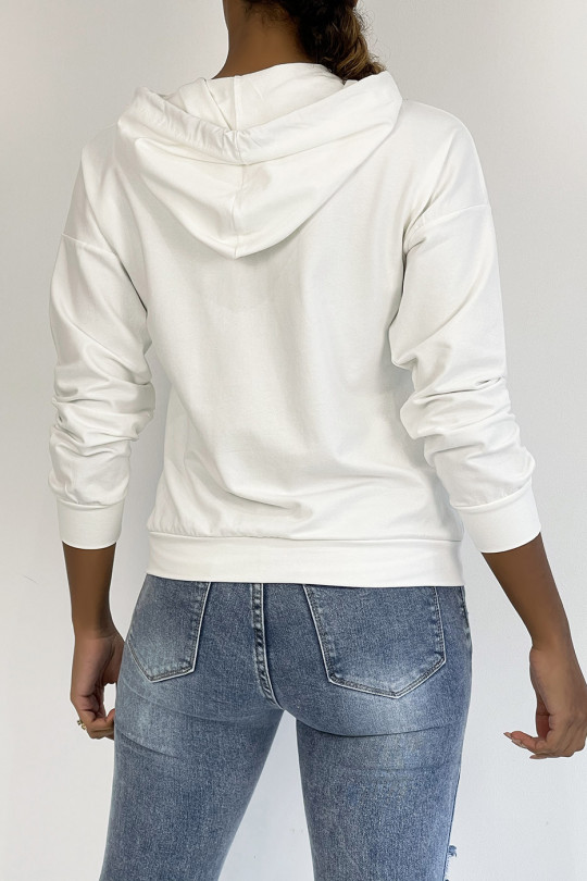 Kort wit sweatshirt met capuchon en SQUID GAME-print - 1