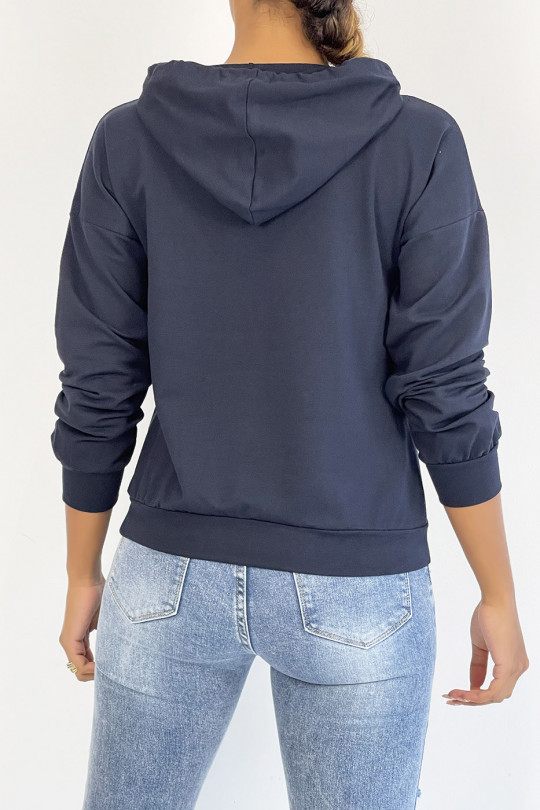 Navy cropped hooded sweatshirt with SQUID GAME print - 1