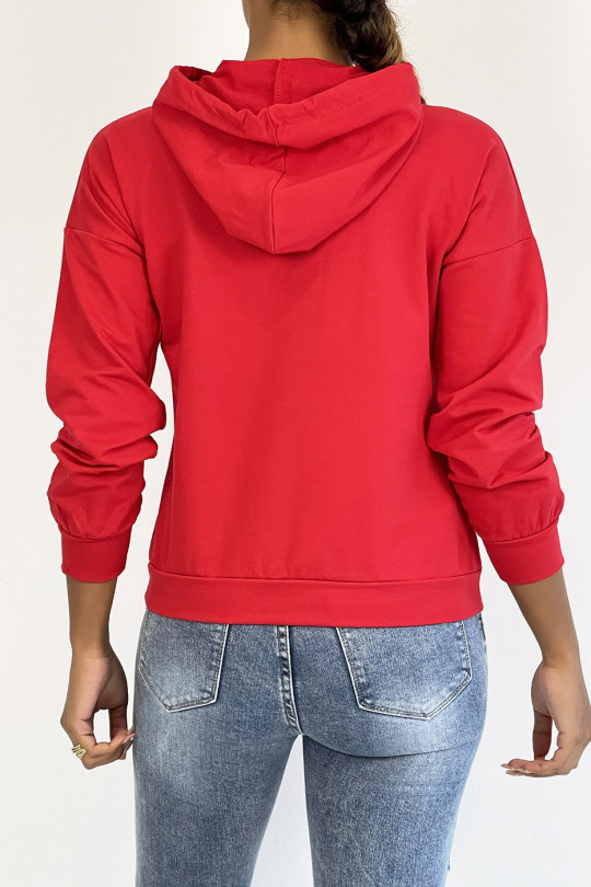 Kort rood sweatshirt met capuchon en SQUID GAME-print - 1
