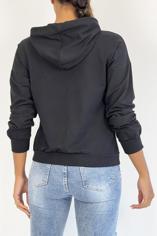 Short black hooded sweatshirt with SQUID GAME print - 2