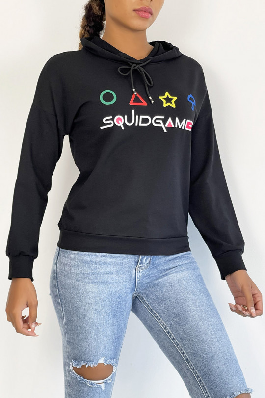 Short black hooded sweatshirt with SQUID GAME print - 4
